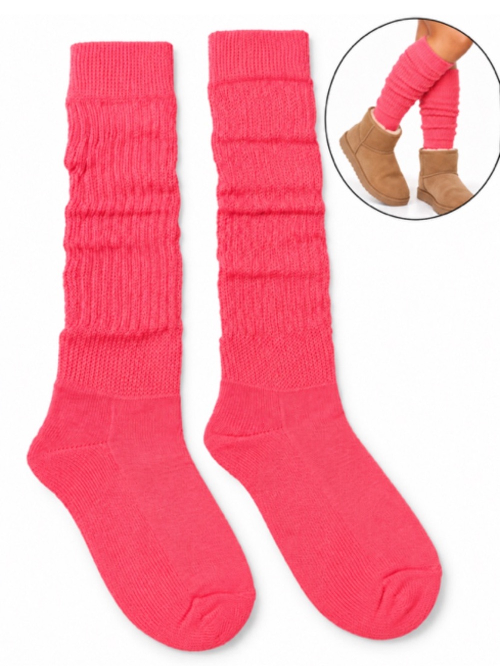 Long Pink Knit Slouchy Socks